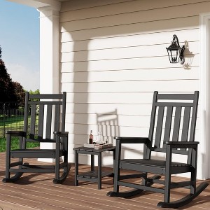 coucheta Poly Lumber Rocking Chair Outdoor Set of 2 with 1 Side Table, HDPE High Back Porch Rocker Chairs - All Weather Resistant Furniture for Patio - 1 of 4