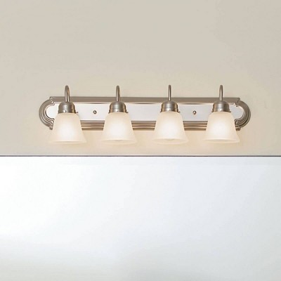 Brushed Nickel 30" 4-Light Vanity Light with White Bell Shades