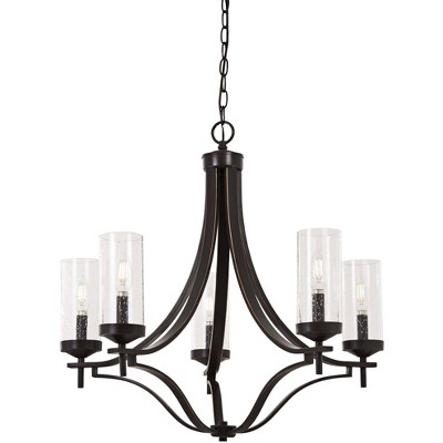 Minka Lavery Bronze Pendant Chandelier 26" Wide Modern Clear Seeded Glass 5-Light Fixture for Dining Room House Foyer Kitchen Home