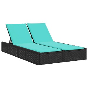 vidaXL Double Sun Lounger Black Poly Rattan Patio Furniture with Turquoise Cushions and Adjustable Backrest - 1 of 4
