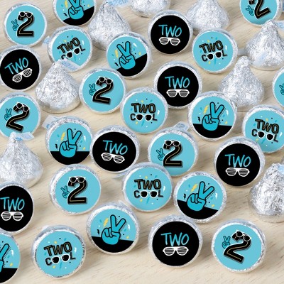 Big Dot of Happiness Two Cool - Boy - Blue 2nd Birthday Party Party Small Round Candy Stickers - Party Favor Labels - 324 Count