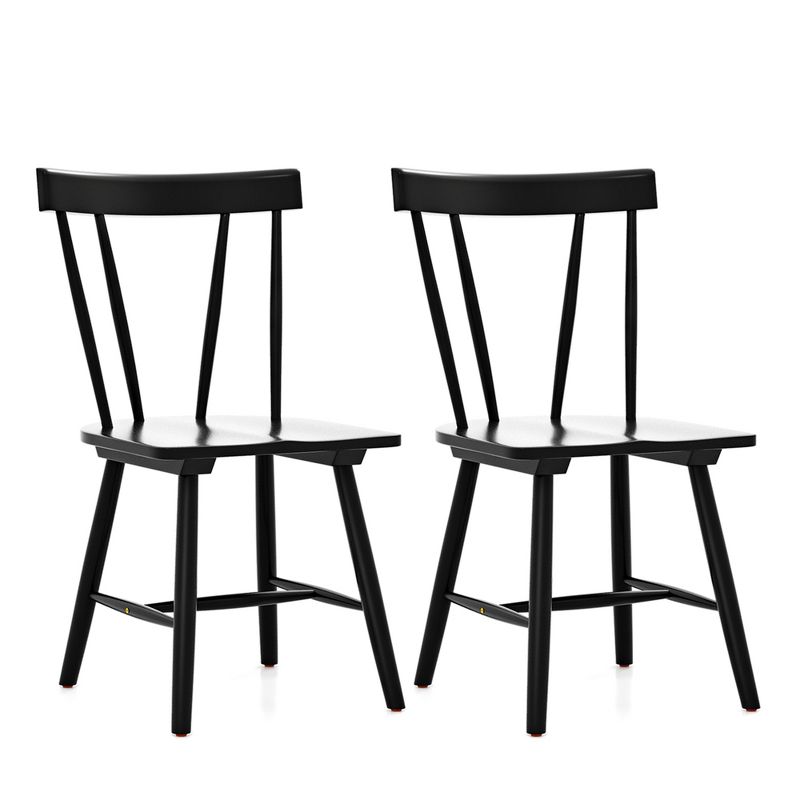 Costway Dining Chairs Set of 2 Windsor Chairs Wood Armless Chairs with Solid Rubber Wood Black/White/Natural, 1 of 10