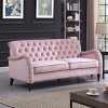 Modern Velvet Sofa Couch With Wooden Legs,Mid Century Craftsmanship Upholstered Sofa,Tufted 3-Seater Sofa With Comfy Back Cushions-Cuddlewood - 2 of 4