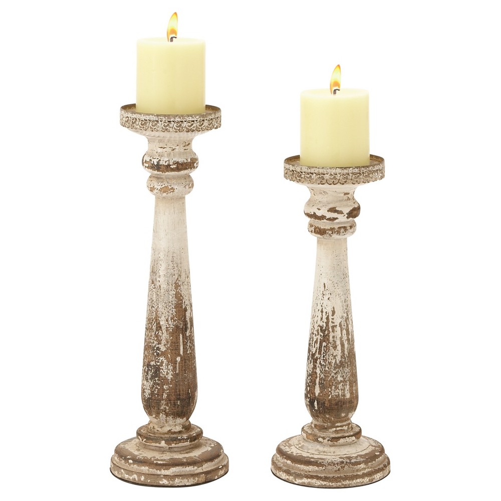 Photos - Figurine / Candlestick Rustic Reflections Wood Candle Holder Set 2ct - Olivia & May