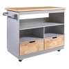 Mobile Two-Tier Kitchen Island with Rubberwood Surface, Ample Storage, Integrated Wine and Spice Shelves, Twin Drawers, and Three Open Sections - 2 of 4