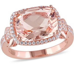 EVERLY JEWELRY |Rose Plated Sterling Silver 5.24 CT TGW Cubic Zirconia and Simulated Morganite Halo Ring - 1 of 4
