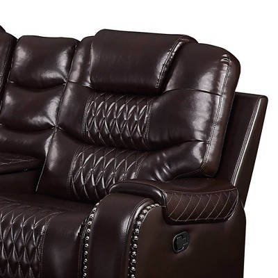 78" Brown Tufted Faux Leather Loveseat with Cup Holders