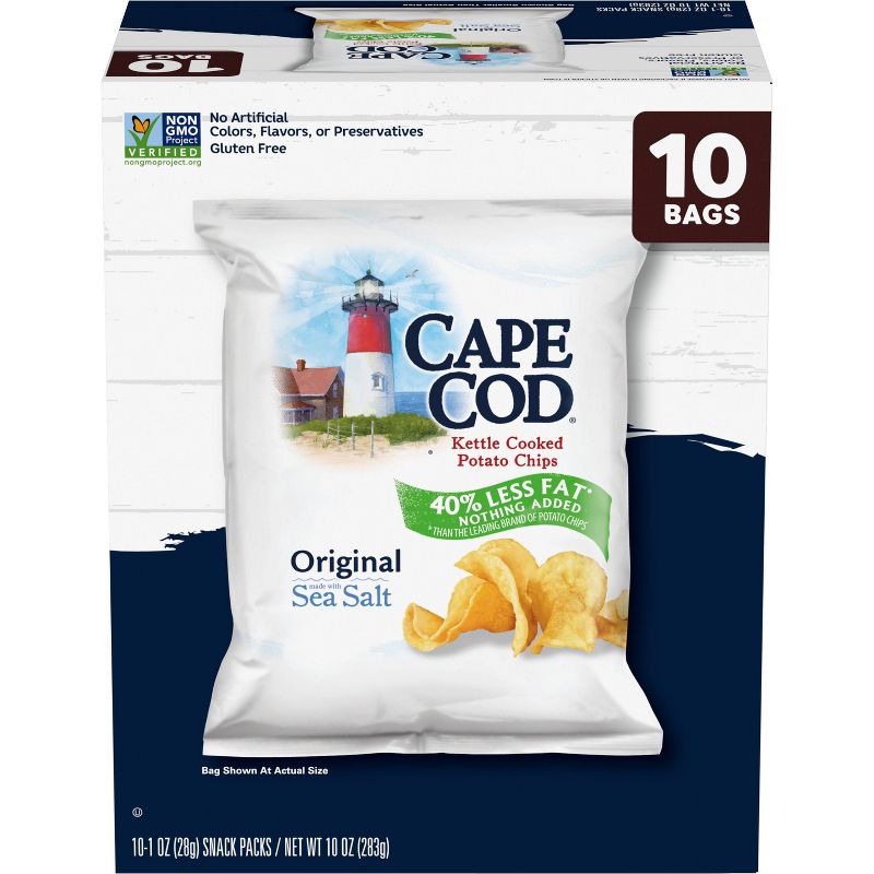 Cape Cod Potato Chips Original Less Fat Kettle Chips 1oz Snack s - 10ct, 1 of 8