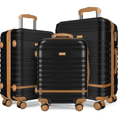 Musment 3 Piece Luggage Sets ,ABS Hardshell Lightweight Suitcase ,Black