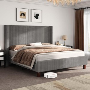 AMERLIFE Upholstered Bed Frame with 50.8" Tall Headboard - 1 of 3