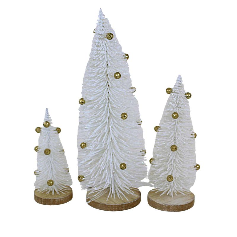 Option 2 10.0 Inch White Bristle Tree With Gold Bells Christmas  Wooden Base Bottle Brush Trees, 2 of 4