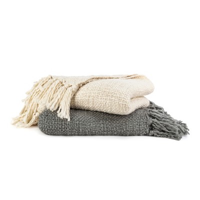 Slub-Yarn Throw Blanket With Fringe Trim 50" x 60" - Becky Cameron