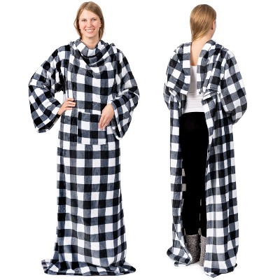 PAVILIA Fleece Wearable Blanket with Sleeves, Warm Cozy Soft Functional Lightweight Sleeved Throw Adults Men Women