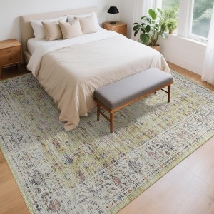 Area Rug Washable Rugs Vintage Floral Low Pile Area Rugs Non-Slip Backing Carpet for Bedroom - 1 of 4