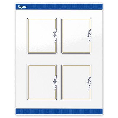 Avery 4" x 3-1/3" Labels, Gold & Navy Border with Florals, 40 ct