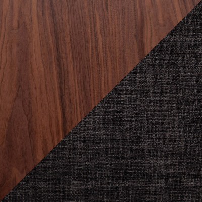 Walnut Wood and Charcoal Fabric Mid-Century Modern Bench