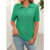 Women's Short Sleeve Sweaters Tops Polo V Neck Cable Knit Casual Soft Pullover Shirts 2025 Summer Outfits - 3 of 4