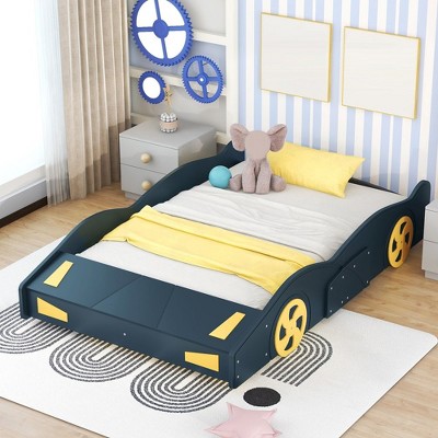 Full Size Platform Bed, Solid Wood Race Car-shaped Bed Frame With ...