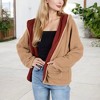 Anna-Kaci Women's Textured Two Tone Lined Hooded Jacket with Front Pockets - 2 of 4