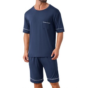 INSPIRE CHIC Men's Summer Short Sleeves Crew Neck with Pockets Nightwear Pajama Set - 1 of 4