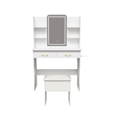 Ridstar 35.4 in. W Vanity Table Set with Storage Drawers & Chair For Bedroom-White