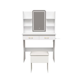 Ridstar 35.4 in. W Vanity Table Set with Storage Drawers & Chair For Bedroom-White - 1 of 4