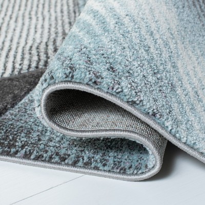 Gray and Light Blue Mid-Century Modern Synthetic Rug 8x10 Feet