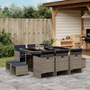 vidaXL Patio Dining Set with Cushions - 11 Piece Gray Poly Rattan Outdoor Garden Table and Chairs Furniture, Compact Storage, Tempered Glass Top - 2 of 4