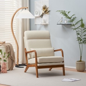 KTMBDW Accent Chair Mid-Century Modern Chair with Pillow Upholstered Lounge Arm Chair with Solid Wood Frame & Soft Cushion for Living Room, Bedroom - 1 of 4