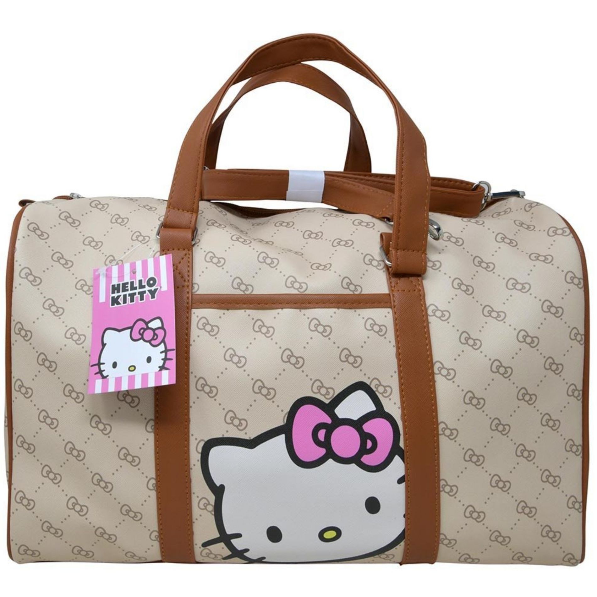 Sanrio Hello Kitty Brown with Bows Duffle Bag, for Travel, School, Sports, Daycare, or Vacation