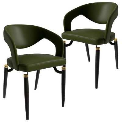 LeisureMod Modern Dining Chairs Upholstered Leather Seat Curved Back Metal Legs,  Set of 2 Entice Collection