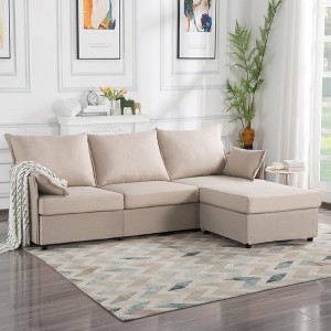 93.7” Sectional Sofa With Ottoman, Indoor Sofa Made Of Imitation Linen Material. - 1 of 4