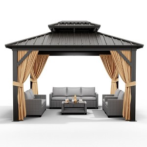 10 x 12 Feet  Outdoor Metal Double Roof Canopy Hard Top Gazebo - 1 of 4