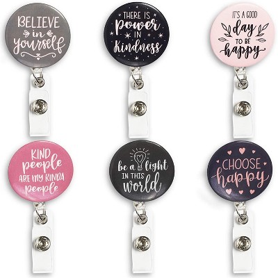 6-Count Retractable Badge Holders with Carabiner Reel Clip for ID/ Name Tag/ Key Card, Inspirational