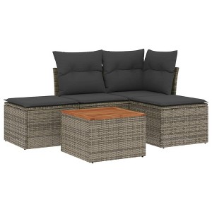 vidaXL Patio Sofa Set with Cushions Outdoor Furniture 5 Piece Poly Rattan - Gray - 1 of 4
