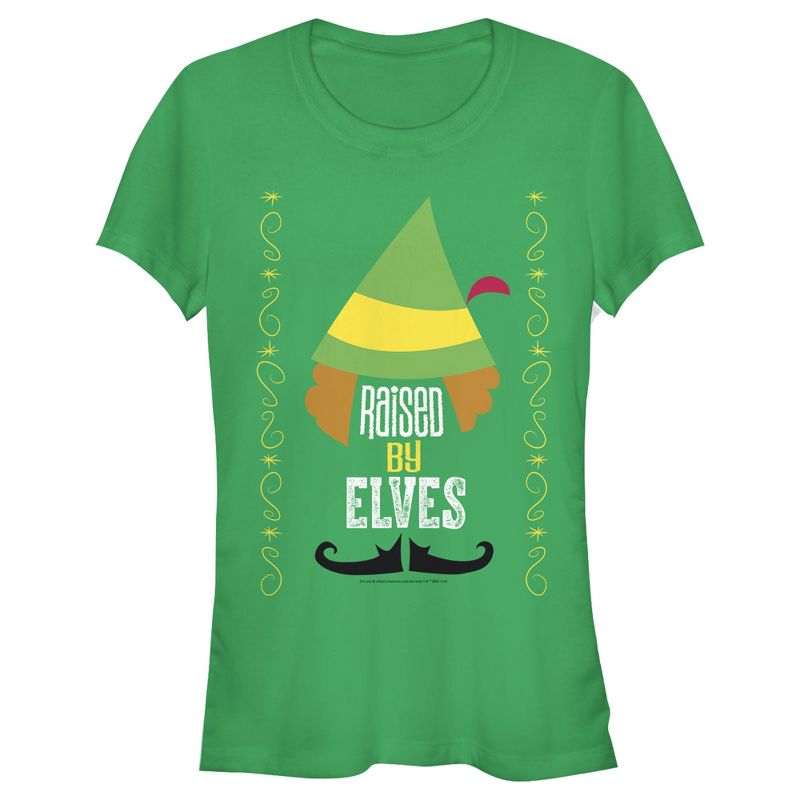 Juniors Womens Elf Raised By Elves Cartoon T-Shirt, 1 of 4