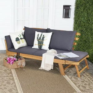 Bestier Adjustable Patio Convertible Sofa, Acacia Wood Porch Couch Sofa Bed with Adjustable Armrest, Outdoor Daybed with Cushions, Outside Couch Bench - 1 of 4