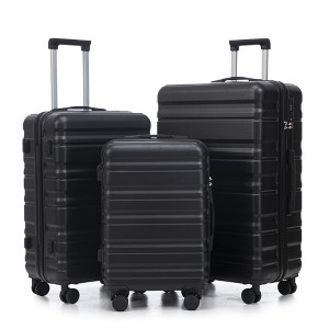 UBSSO 3-Piece Hardside Spinner Luggage Set with TSA Lock, 20" Carry-On, 24" & 28" Checked Suitcases (Black) - 1 of 4