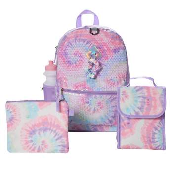 CLUB LIBBY LU Sequin Tie Dye Backpack Set for Girls, 16 inch, 6 Pieces - Includes Foldable Lunch Bag, Water Bottle, Scrunchie, & Pencil Case