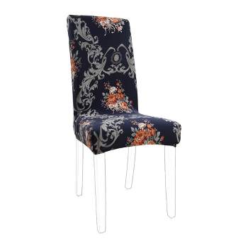 PiccoCasa Polyester Spandex Floral Printed Stretch Vintage Dining Chair Slipcovers Multicolored 1 Pc