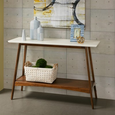 Wood Console Table with Lower Shelf and Sturdy Base and Easy Assembly