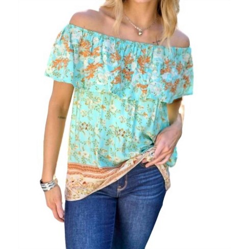 Women's Printed Off Shoulder Smocked Top - DAVI & DANI - image 1 of 4