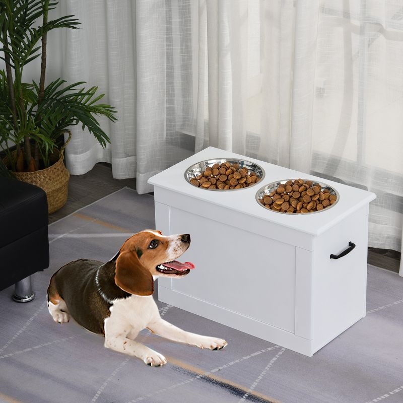 PawHut Raised Pet Feeding Storage Station with 2 Stainless Steel Bowls Base for Large Dogs and Other Large Pets, 3 of 8