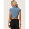 INSPIRE CHIC Women's Summer Denim Button Down Short Sleeve Cropped Jean Jackets - 4 of 4