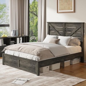 AMERLIFE Farmhouse Bed Frame with 49.2" Barn Door Headboard - 1 of 4