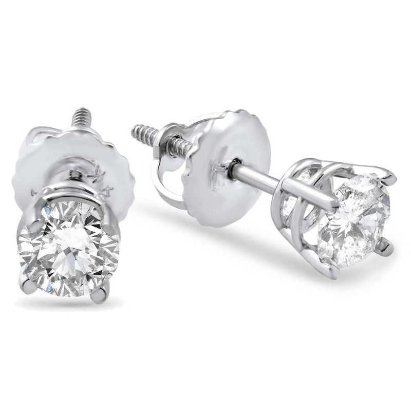 Pompeii3 1/2ct Diamond Stud Earrings Solid 14K Yellow or White Gold Screw Back, 1 of 6