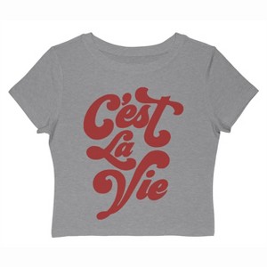 Rerun Island Women's Cest La Vie Red Script Short Sleeve Graphic Cotton Baby Tee - Athletic Heather S - 1 of 4