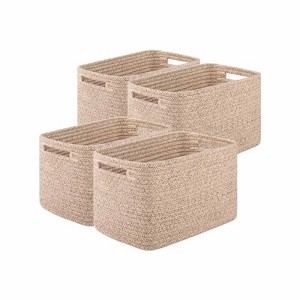 Aoibox Woven Cotton Rope Storage Baskets Decorative Organizing Bins with Handles for Shelves Books Towels 4 Pack Brown - 1 of 4