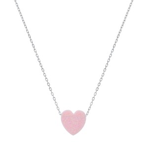 Sterling Silver Opal Heart Necklace - 1 of 2