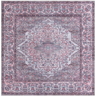 Mangata Mireille Beige and Pink Square Washable Chenille Rug